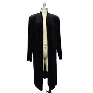 Vintage 90s Black Velvet Open Front Duster Cardigan Size M L Gothic Goth JBS